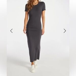 JustFab Magnet Black Bodycon Side Cinch Midi Maxi T-Shirt Dress Sz XS